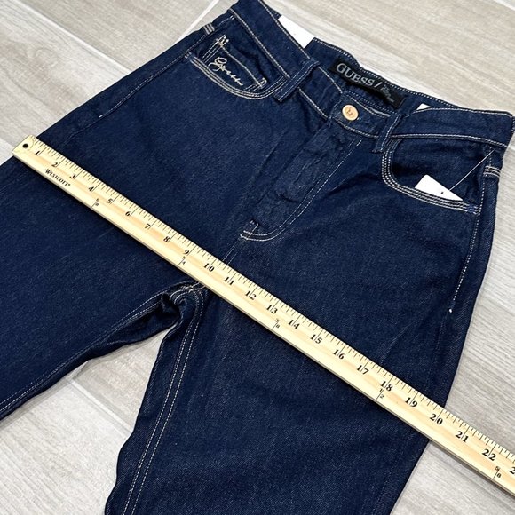 Guess 80's Straight High Rise Jeans in Refined Rinse Dark Indigo Wash Denim - Picture 14 of 16